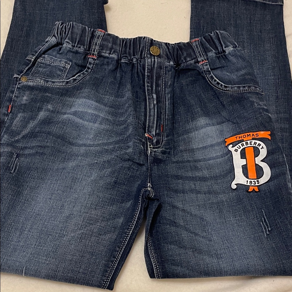 Burberry Dark Blue Slim Men's Jeans with Orange-Accent Logo